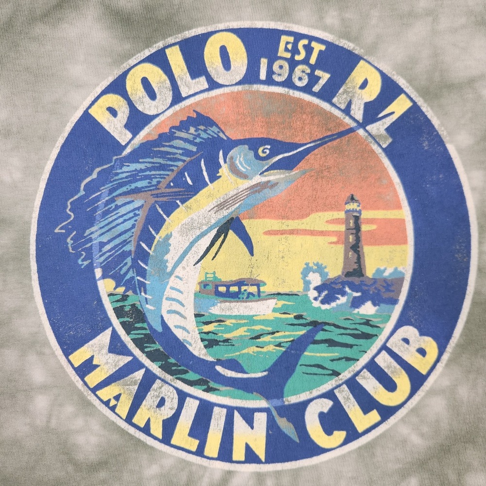 Polo Ralph Lauren Shirt Mens XL Green Tie Dye Marlin Club Graphic Key West - Picture 6 of 11